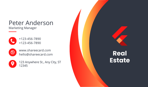 Real Estate Business Card Design - Modern - Fiery Red and Orange