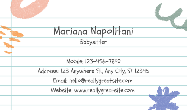 Notebook Print Babysitting Business Card